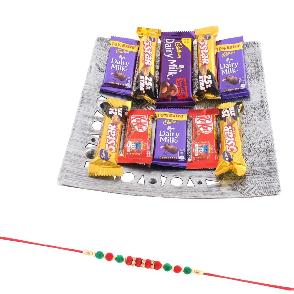 SFU E Com All in One Cadbury Chocolates with Tray | Rakhi Chocolate for Brother | Velvet Ball Design with Chocolates | Roli, Chawal, Chandan, Misri | 551