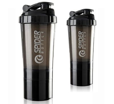 Cool Indians Premium Protein Shaker Bottle Combo with 2 Extra Compartment for Gym, Sports & Exercise l Shaker Bottle | Gym Shaker l Protein Shaker | Sipper Bottle 500 ML. (Black)