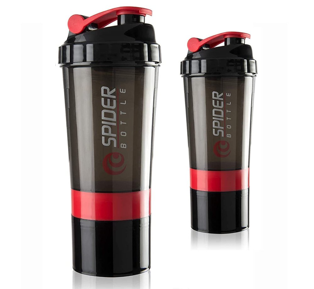 Cool Indians Premium Protein Shaker Bottle Combo with 2 Extra Compartment for Gym,Sports & Exercise l Shaker Bottle | Gym Shaker l Protein Shaker | Sipper Bottle 500 ML. (RED)