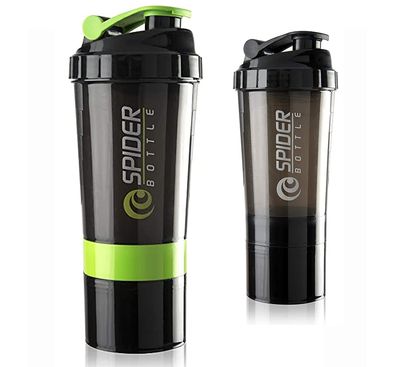 Cool Indians Premium Protein Shaker Bottle Combo with 2 Extra Compartment for Gym,Sports & Exercise l Shaker Bottle | Gym Shaker l Protein Shaker | Sipper Bottle 500 ML. (Green Black)