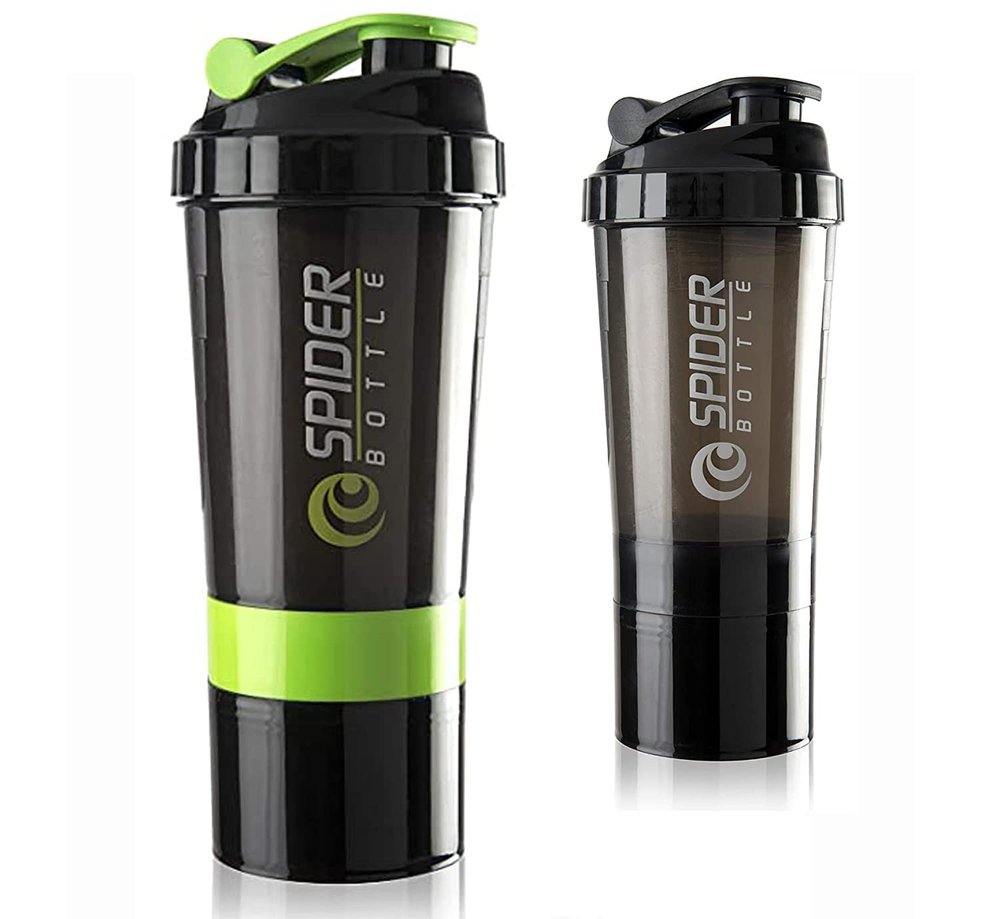 Cool Indians Premium Protein Shaker Bottle Combo with 2 Extra Compartment for Gym,Sports & Exercise l Shaker Bottle | Gym Shaker l Protein Shaker | Sipper Bottle 500 ML. (Green Black)