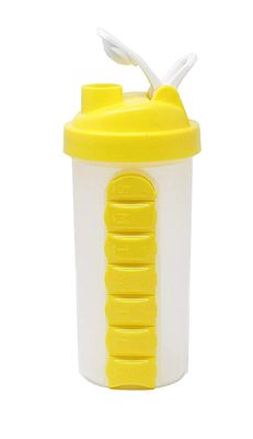 Eco Shopee SHOPPING SIMPLIFIED Pill Box Organizer with Water Bottle Weekly Seven Compartments with Drinking Bottle - (P 600) (Yellow)