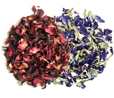 A D Food & Herbs Combo of Dried Butterfly Pea Flower/Hibiscus Flower Petals Aromatic Edible for Homemade Lattes, Tea Blends, Bath Salts, Gifts, Crafts each pack (20 Gms)