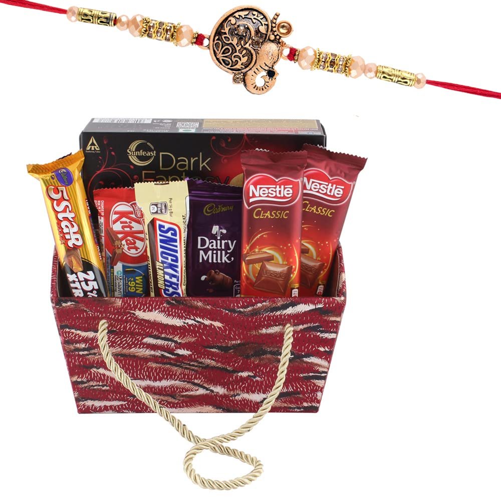 SFU E Com Almond Chocolates with Creamy Coockie Biscuits | Rakhi Chocolate for Brother | Designer Nakshi Ganesh Rakhi with Chocolates | Roli, Chawal, Chandan, Misri | 796
