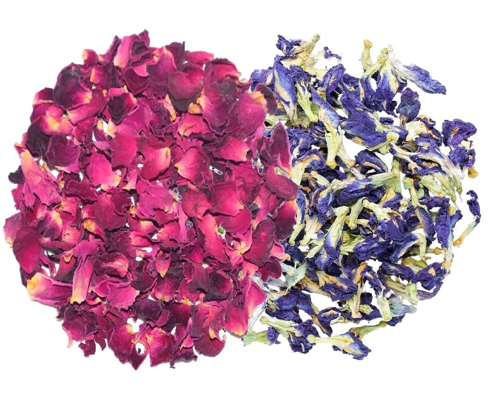A D Food & Herbs Combo of Dried Butterfly Pea Flower/Rose Flower Petals Aromatic Edible for Homemade Lattes, Tea Blends, Bath Salts, Gifts, Crafts each pack (500 Gms)