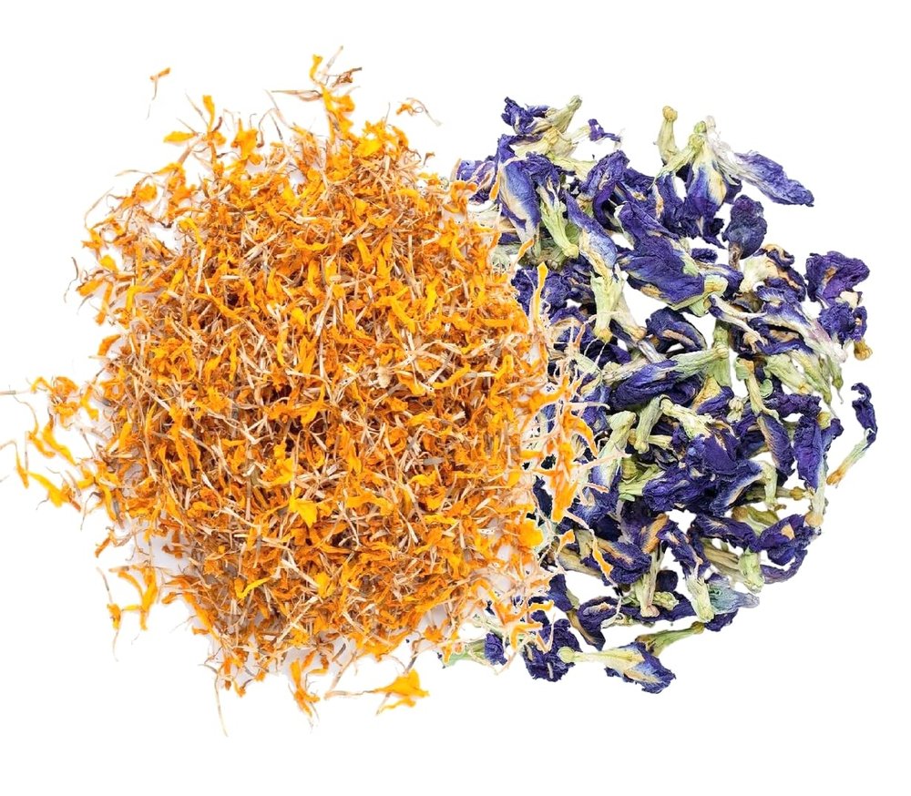 A D Food & Herbs Combo of Dried Butterfly Pea Flower/Marigold Flower Petals Aromatic Edible for Homemade Lattes, Tea Blends, Bath Salts, Gifts, Crafts each pack (250 Gms)