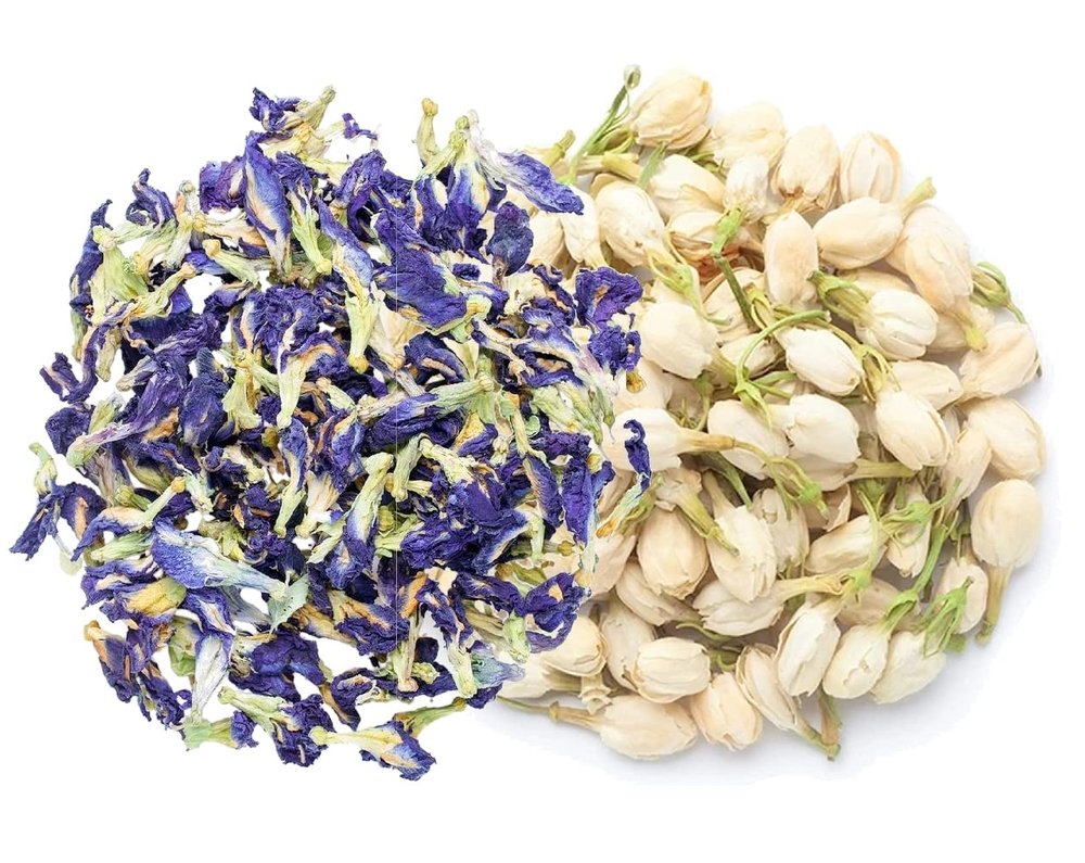A D Food & Herbs Combo of Dried Jasmine/Butterfly Pea Flower Flower Petals Aromatic Edible for Homemade Lattes, Tea Blends, Bath Salts, Gifts, Crafts each pack (200 Gms)