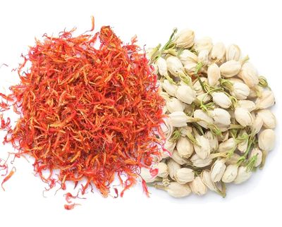 A D Food & Herbs Combo of Dried Jasmine/Safflower Flower Petals Aromatic Edible for Homemade Lattes, Tea Blends, Bath Salts, Gifts, Crafts each pack (250 Gms)