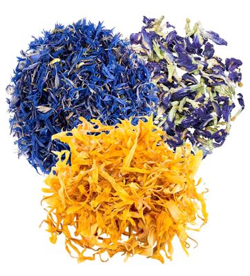 A D Food & Herbs Combo of Dried Butterfly Pea Flower/Blue Corn Flower/Calendula Flower Petals Aromatic Edible for Homemade Lattes, Tea Blends, Bath Salts, Gifts, Crafts each pack (200 Gms)