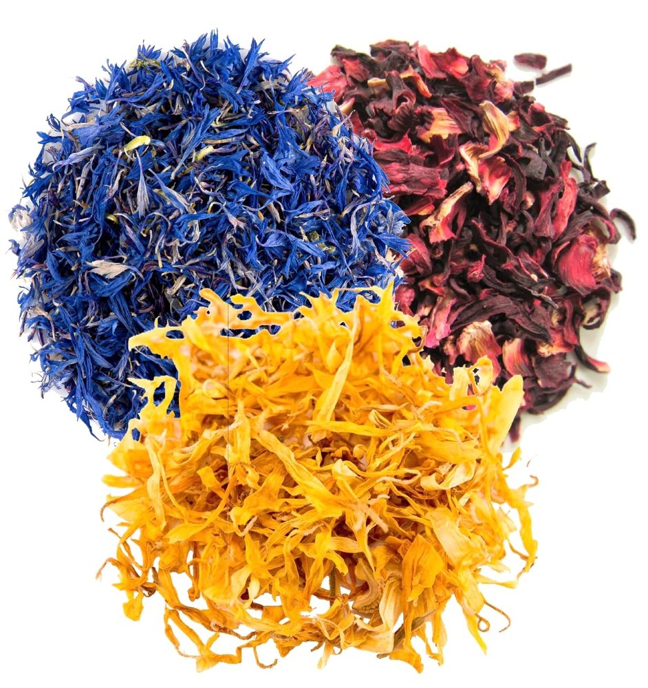 A D Food & Herbs Combo of Dried Hibiscus/Blue Corn Flower/Calendula Flower Petals Aromatic Edible for Homemade Lattes, Tea Blends, Bath Salts, Gifts, Crafts each pack (100 Gms)