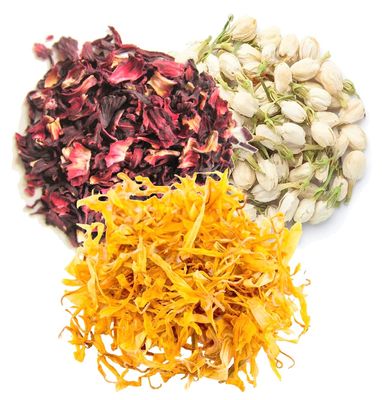 A D Food & Herbs Combo of Dried Jasmine/Hibiscus/Calendula Flower Petals Aromatic Edible for Homemade Lattes, Tea Blends, Bath Salts, Gifts, Crafts each pack (250 Gms)