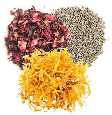 A D Food & Herbs Combo of Dried Lavender/Hibiscus/Calendula Flower Petals Aromatic Edible for Homemade Lattes, Tea Blends, Bath Salts, Gifts, Crafts each pack (250 Gms)