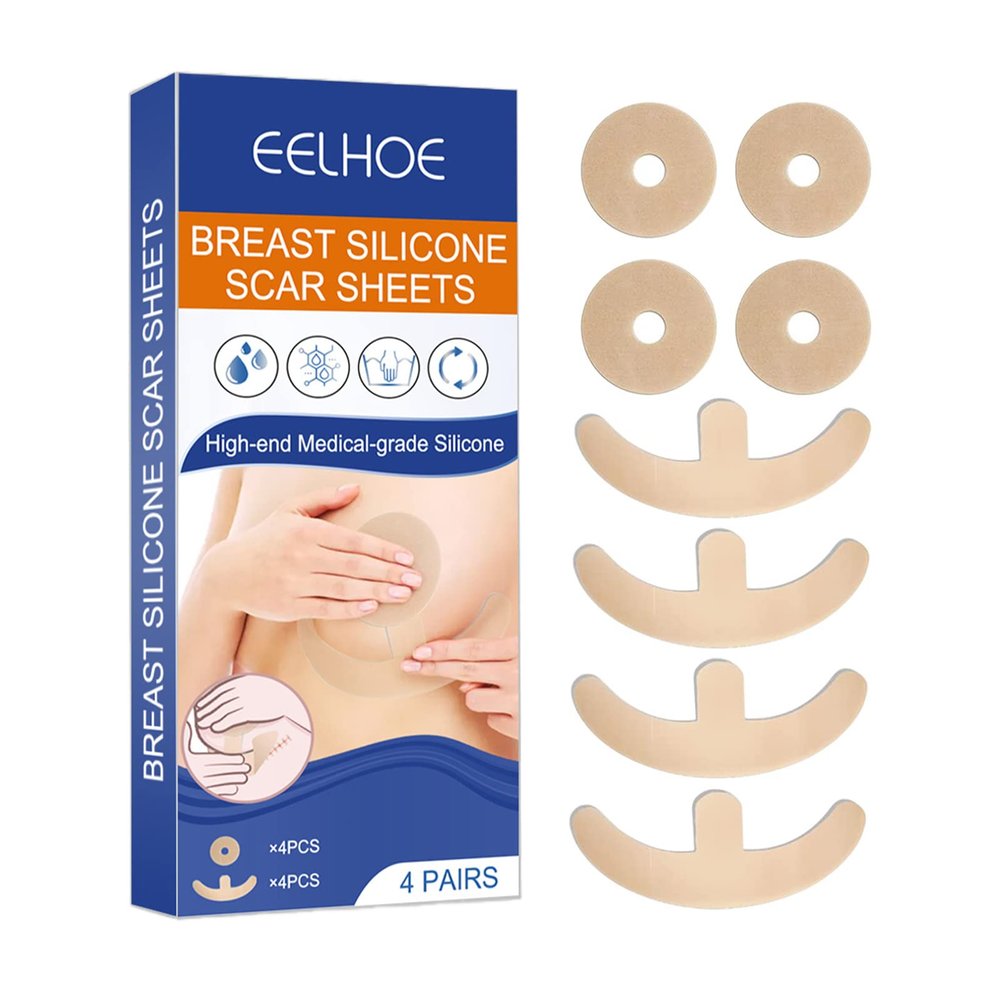 Silicone Scar Sheets, Silicone Scar Sheets for Breast 8 Pack, Breast Reduction After Surgery for Scars, Scar Removal Sheets, 4 Areola Soft Strips & 4 Anchor Sheets
