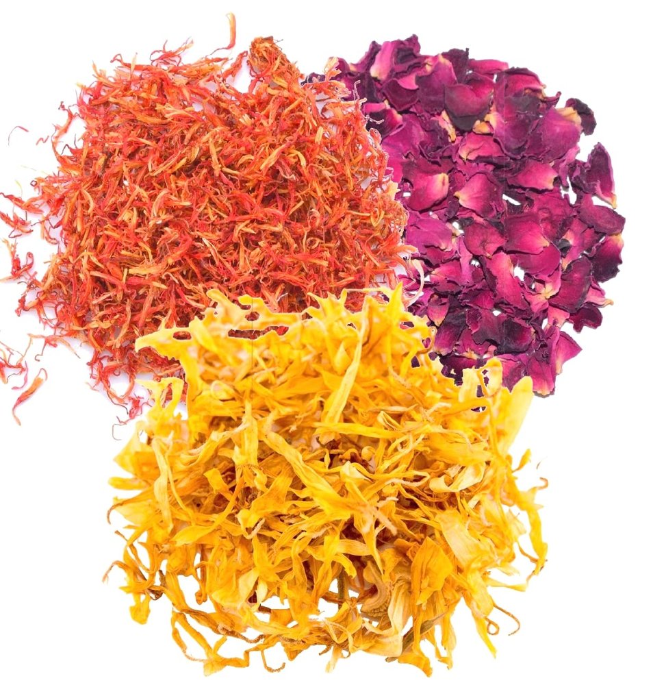 A D Food & Herbs Combo of Dried Safflower/Rose/Calendula Flower Petals Aromatic Edible for Homemade Lattes, Tea Blends, Bath Salts, Gifts, Crafts each pack (20 Gms)