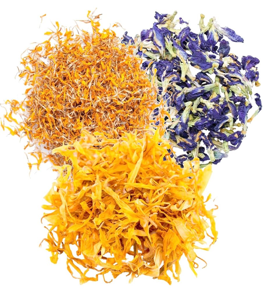 A D Food & Herbs Combo of Dried Butterfly Pea Flower/Marigold/Calendula Flower Petals Aromatic Edible for Homemade Lattes, Tea Blends, Bath Salts, Gifts, Crafts each pack (100 Gms)
