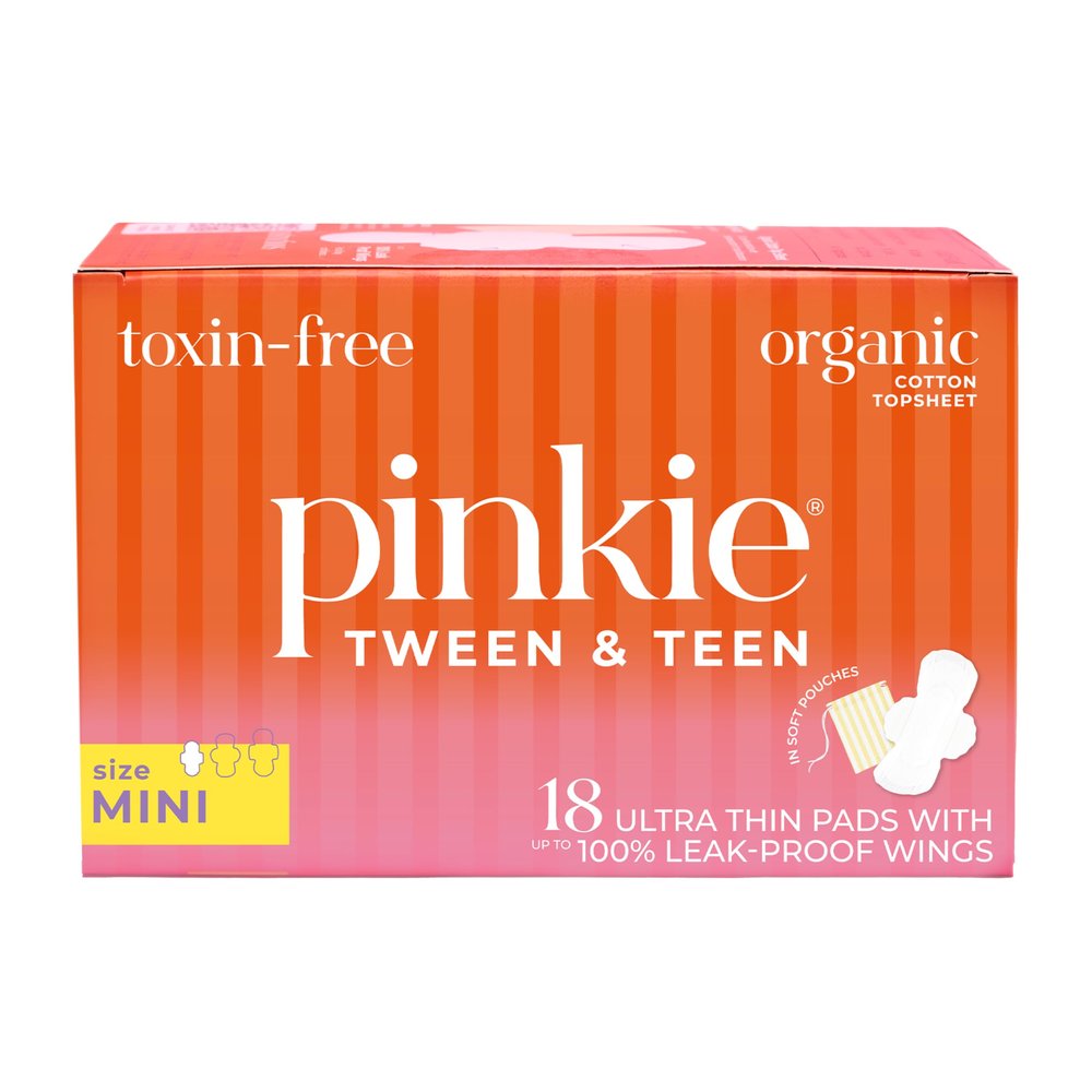Pinkie, Inc. Organic Cotton Topsheet Period Pads For Tweens&Teens|Mini Size Ultra Thin Pads With Wings|Fits Smaller Sized Underwear|Bleach,Fragrance,And Chlorine-Free|Teen Mini,18 Count