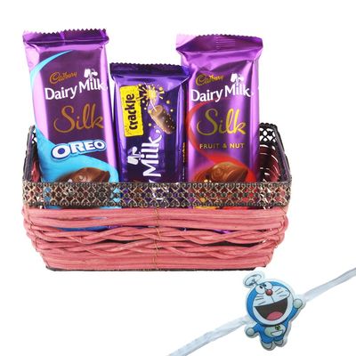 SFU E Com Fruity Flavoured Chocolate Gift Pack | Rakhi Chocolate for Brother | Doremon Rakhi with Chocolates | Roli, Chawal, Chandan, Misri | 777
