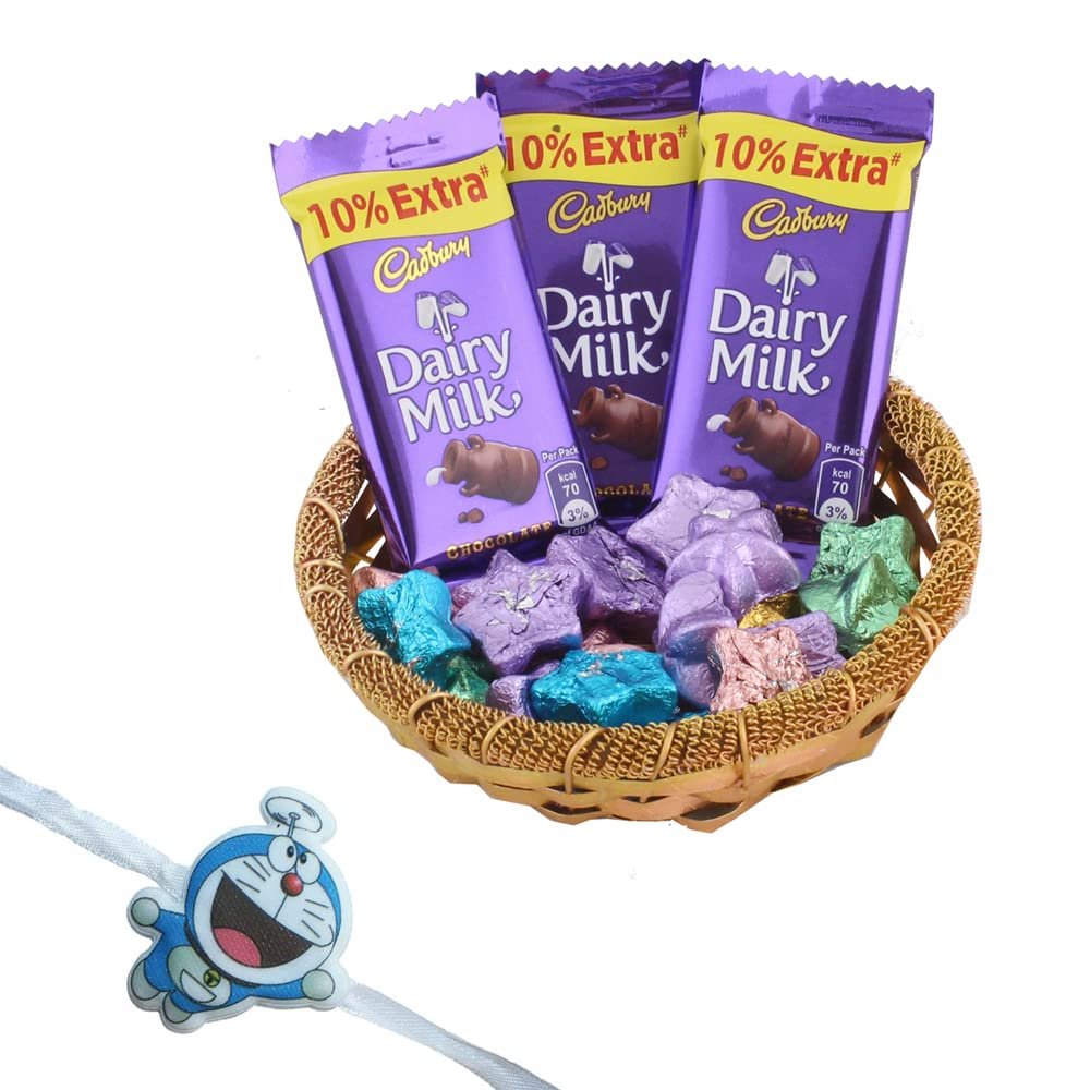 SFU E Com Cadbury Gift Combo | Rakhi Chocolate for Brother | Doremon Rakhi with Chocolates | Roli, Chawal, Chandan, Misri | 319