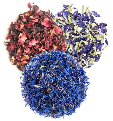 A D Food & Herbs Combo of Dried Butterfly Pea Flower/Hibiscus/Blue Corn Flower Petals Aromatic Edible for Homemade Lattes, Tea Blends, Bath Salts, Gifts, Crafts each pack (200 Gms)