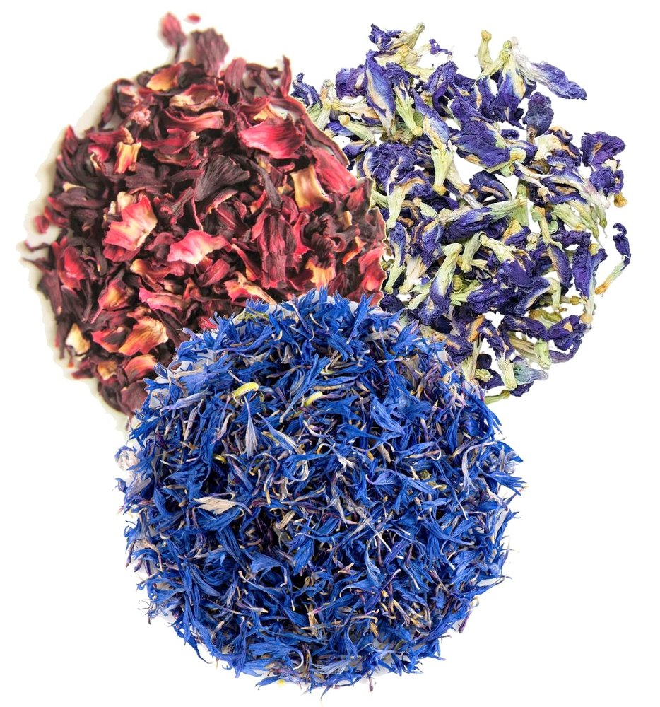 A D Food & Herbs Combo of Dried Butterfly Pea Flower/Hibiscus/Blue Corn Flower Petals Aromatic Edible for Homemade Lattes, Tea Blends, Bath Salts, Gifts, Crafts each pack (200 Gms)