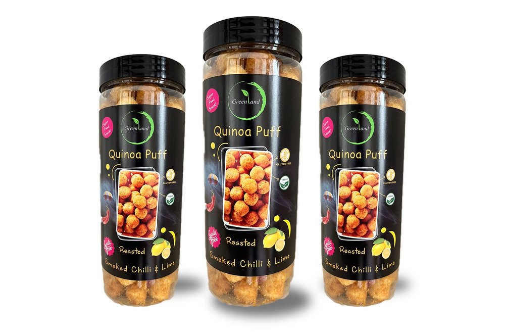GREENLAND Roasted Puffs (Pack of 3, 85g Each) Healthy Snacks | Gluten Free | Rich in Protein | Zero Trans Fat | Flavor: Smoked Chilli & Lime Quinoa