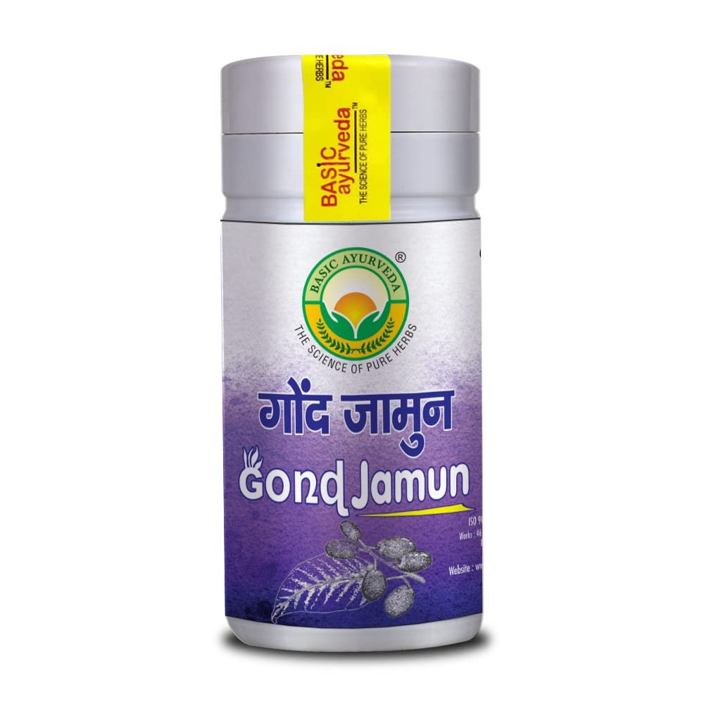 BASIC AYURVEDA Gond Jamun (Indian Balck Berry Gum) 120 Gram Pack of 2 | A Botanical Gum Raw Herbs, With the Goodness of Jamun/Jambolan | Made with Fresh Black Plum