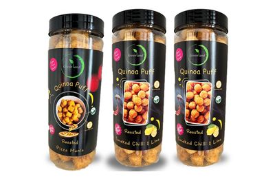 GREENLAND Roasted Puffs (Pack of 3, 85g Each) Healthy Snacks | Gluten Free | Rich in Protein | Zero Trans Fat | Flavor: Pizza Mania Quinoa Puff, Smoked Chilli & Lime