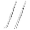 HEALLILY Stainless Steel Tweezer 2Pcs Straight and Curved Nippers Tweezers Angled Feeding Tongs Craft Making Machine Repairing Forceps ( Silver ) view 1
