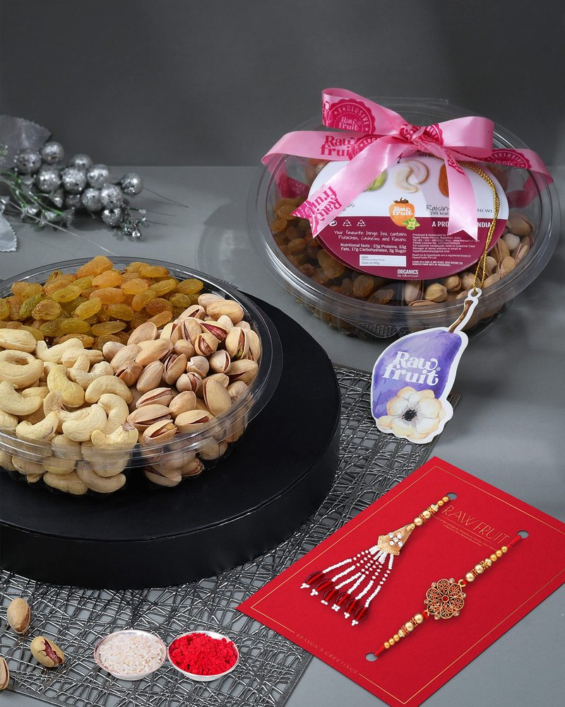 Rakhi for Brother and Bhabhi combo Rakhi for bhaiya and bhabhi Dry fruits combo pack Cashew Pistachios Raisins Kaju Kishmish Premium Rakhi for brother and bhabhi Lumba rakhi for bhabhi Rakhi hamper