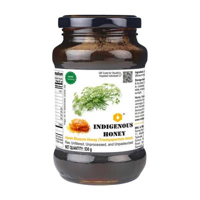 INDIGENOUS HONEY Ajwain Carom Honey Raw Natural Pure Unprocessed NMR Tested Unpasteurized Unheated 530g Glass Jar Pack of 1