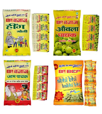 Bcp Bajaj Aam Pachak, Hing Goli, Amla Pachak (21 Zipper Sachets Each), Abhi Bhi Kabhi Bhi (12 Zipper Sachets) Rs 5/- Zipper Sachet Each (Pack of 4) - Mukhwas, Mouth Freshner