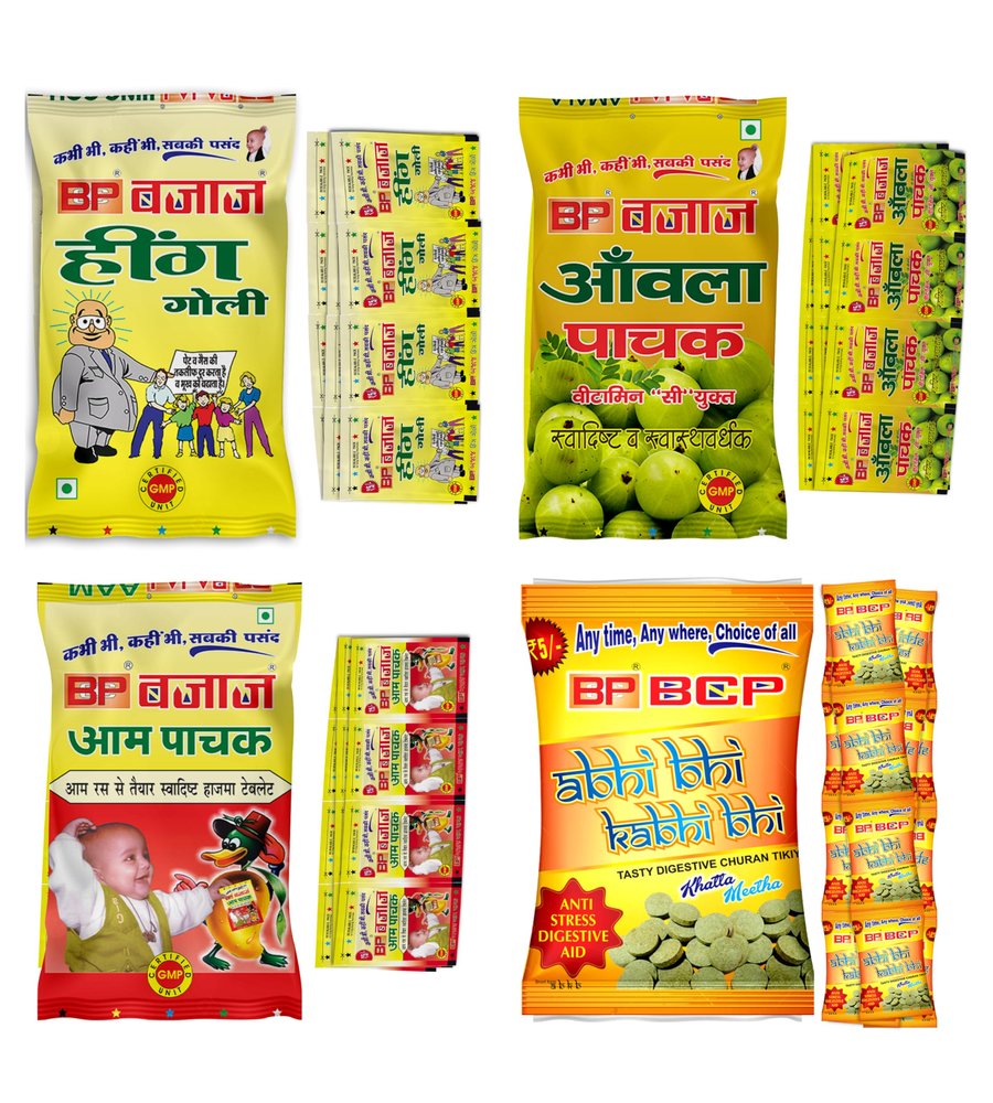 Bcp Bajaj Aam Pachak, Hing Goli, Amla Pachak (21 Zipper Sachets Each), Abhi Bhi Kabhi Bhi (12 Zipper Sachets) Rs 5/- Zipper Sachet Each (Pack of 4) - Mukhwas, Mouth Freshner