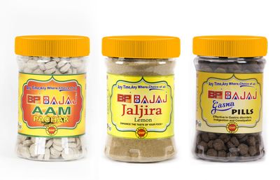 Bcp Bajaj Aam Pachak (200g), Jajljira (190g), Gasna Pills (200g) | Natural & Digestive | Mukhwas, Mouth Freshner (Pack of 3)