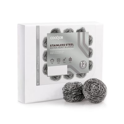 COOLJOB Stainless Steel Scrubbing Scouring Pad & Sponge, 25 Grams, 12 Pack