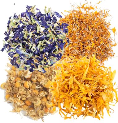 A D Food & Herbs Combo of Dried Butterfly Pea Flower/Marigold/Chamomile/Calendula Flower Petals Aromatic Edible for Homemade Lattes, Tea Blends, Bath Salts, Gifts, Crafts each pack (100 Gms)