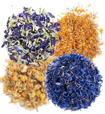 A D Food & Herbs Combo of Dried Butterfly Pea/Marigold/Blue Corn Flower/Chamomile Flower Petals Aromatic Edible for Homemade Lattes, Tea Blends, Bath Salts, Gifts, Crafts each pack (100 Gms)