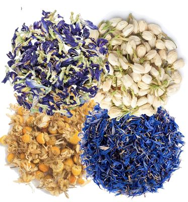 A D Food & Herbs Combo of Dried Jasmine/Butterfly Pea/Blue Corn Flower/Chamomile Flower Petals Aromatic Edible for Homemade Lattes, Tea Blends, Bath Salts, Gifts, Crafts each pack (250 Gms)