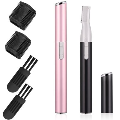 Electric Eyebrow Trimmer, Ladies Facial Precision Mini Shaver with Comb, Battery Powered Small Epilator for Face Neck Body Arms Legs (Pink, Black)