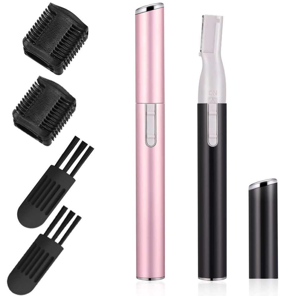 Electric Eyebrow Trimmer, Ladies Facial Precision Mini Shaver with Comb, Battery Powered Small Epilator for Face Neck Body Arms Legs (Pink, Black)