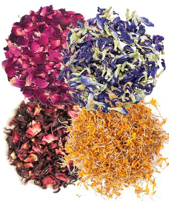 A D Food & Herbs Combo of Dried Butterfly Pea Flower/Marigold/Rose/Hibiscus Flower Petals Aromatic Edible for Homemade Lattes, Tea Blends, Bath Salts, Gifts, Crafts each pack (250 Gms)