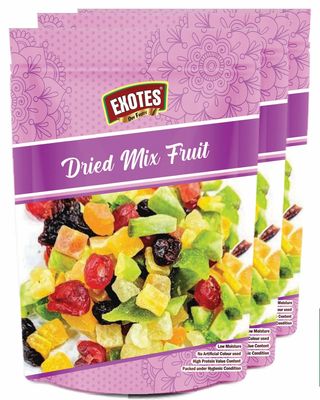 Exotes Dried Mix Fruits 750 Grams (250gm X 3)  Sweet, Tasty and Chewy Mixed Texture of Kiwi, Mango, Pineapple, Papaya & More  Rich in Fiber & Antioxidants | No Added Sugar  Energizing Fruit Snack for Hiking Enthusiasts, Learning Kids & Cooking Fri