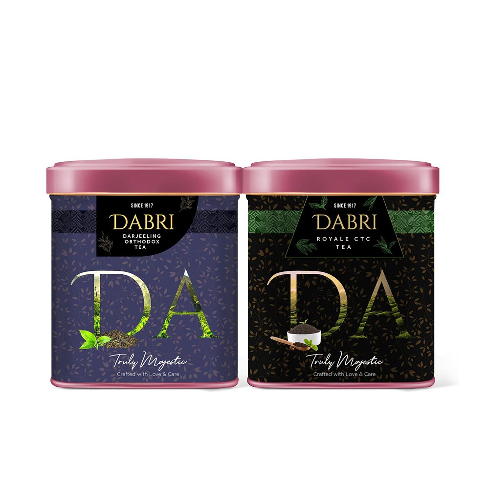 Dabri Tea Gift Combo Royal CTC Tea 80gm & Darjeeling Orthodox Black Tea 40gm - 120gm Combo (2 Tin Boxes) |Pure Natural Leaf|Premium Organic Blend|Boosts Energy, Immunity & Metabolism|Supports Weight