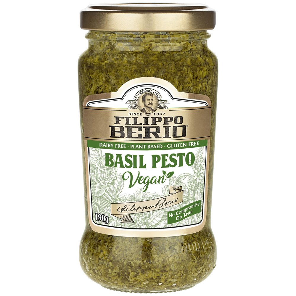 Filippo Berio Basil Pesto Vegan | Dairy Free Plant Based Gluten Free, 6.7 oz 190 g