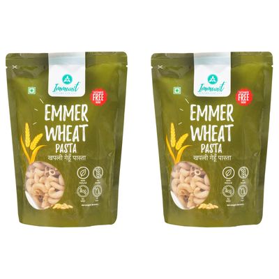 Immunit No Maida Khapli (Emmer) Wheat Pasta | Vegan, Not Fried, No MSG, No Preservatives | 180 Grams, Pack of 2