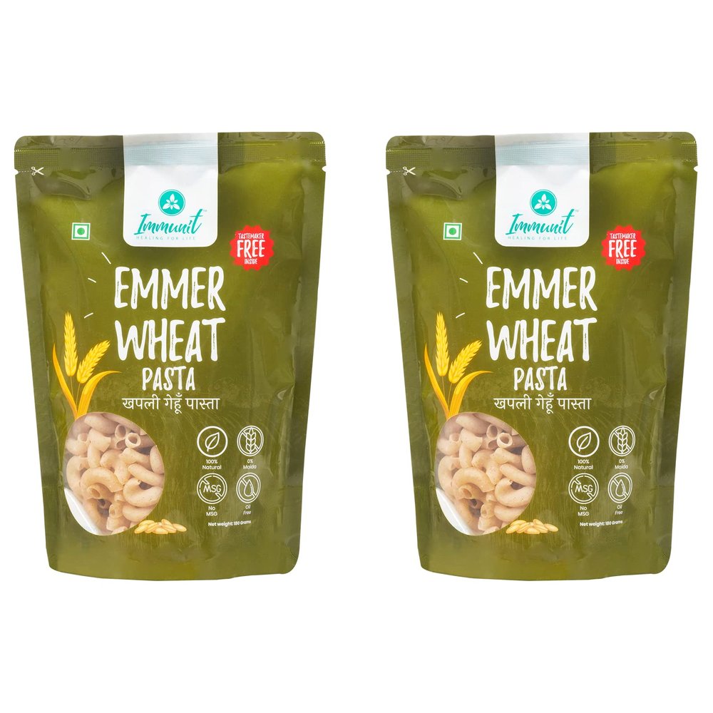 Immunit No Maida Khapli (Emmer) Wheat Pasta | Vegan, Not Fried, No MSG, No Preservatives | 180 Grams, Pack of 2