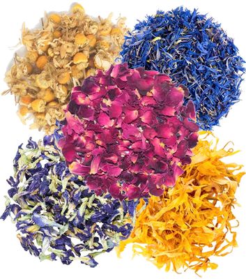 A D Food & Herbs Combo of Dried Butterfly Pea/Rose/Blue Corn/Chamomile/Calendula Flower Petals Aromatic Edible for Homemade Lattes, Tea Blends, Bath Salts, Gifts, Crafts each pack (200 Gms)