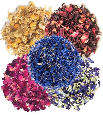 A D Food & Herbs Combo of Dried Butterfly Pea/Rose/Hibiscus/Blue Corn/Chamomile Flower Petals Aromatic Edible for Homemade Lattes, Tea Blends, Bath Salts, Gifts, Crafts each pack (250 Gms)