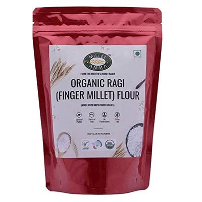 Millet Amma CERTIFIED ORGANIC Ragi (Finger Millet) Flour | 2 Kg (1 kg x 2 Packs) | Made with Unpolished Millet | Gluten free, Rich in Calcium | Suitable for Multiple Millet Recipes (Dosa, Roti)