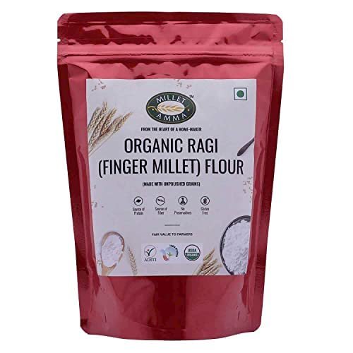 Millet Amma CERTIFIED ORGANIC Ragi (Finger Millet) Flour | 2 Kg (1 kg x 2 Packs) | Made with Unpolished Millet | Gluten free, Rich in Calcium | Suitable for Multiple Millet Recipes (Dosa, Roti)