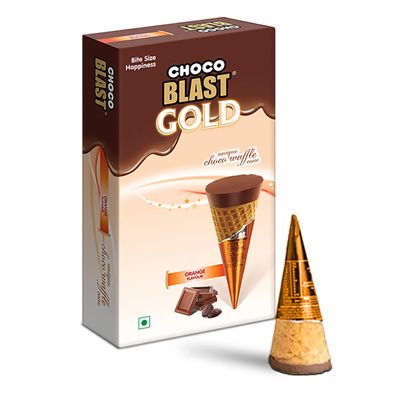 Pure Temptation Chocoblast Mini Waffle Cone Chocolate Bites (10 Pcs) | Premium Birthday Chocolate Gift Pack For School Distribution, Snacks Or Dessert | Kids Chocolate Box (Orange Flavoured)|180 Gm